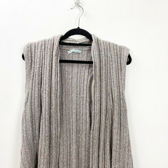 Maurices Medium Womens Taupe Colorful Knit Open Front Sleeveless Cardigan - Picture 2 of 6